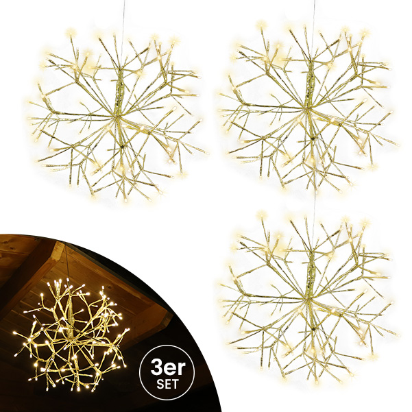 Weihnachtsdekoration Goldstern 35 cm 3er Set mit 120 LED warmweiß Timer-Funktion LED-Weihnachtsstern