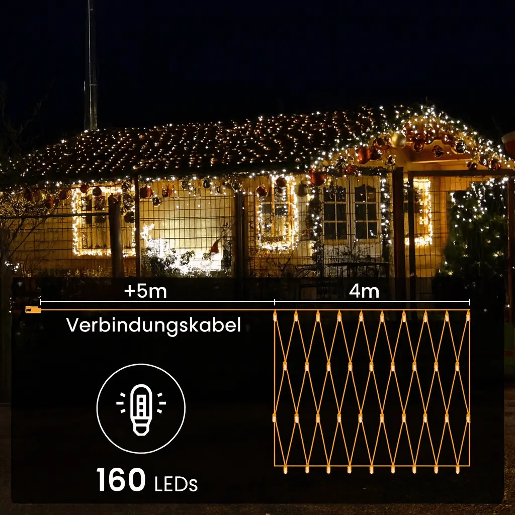 LED-Lichternetz 4×1 m warmweiß 160 LED