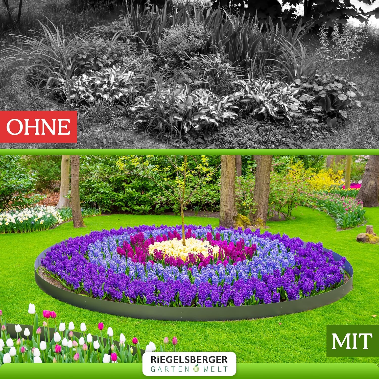 Rasenkante Metall verzinkt 500 cm (5x100 cm) Höhe 14 cm Mähkante Beetumrandung