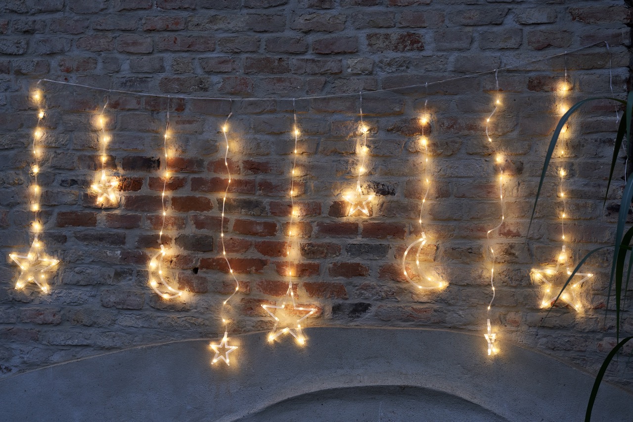 LED-Vorhang Weihnachtsmotive Lichterkette LED warmweiß Fensterdekoration außen innen