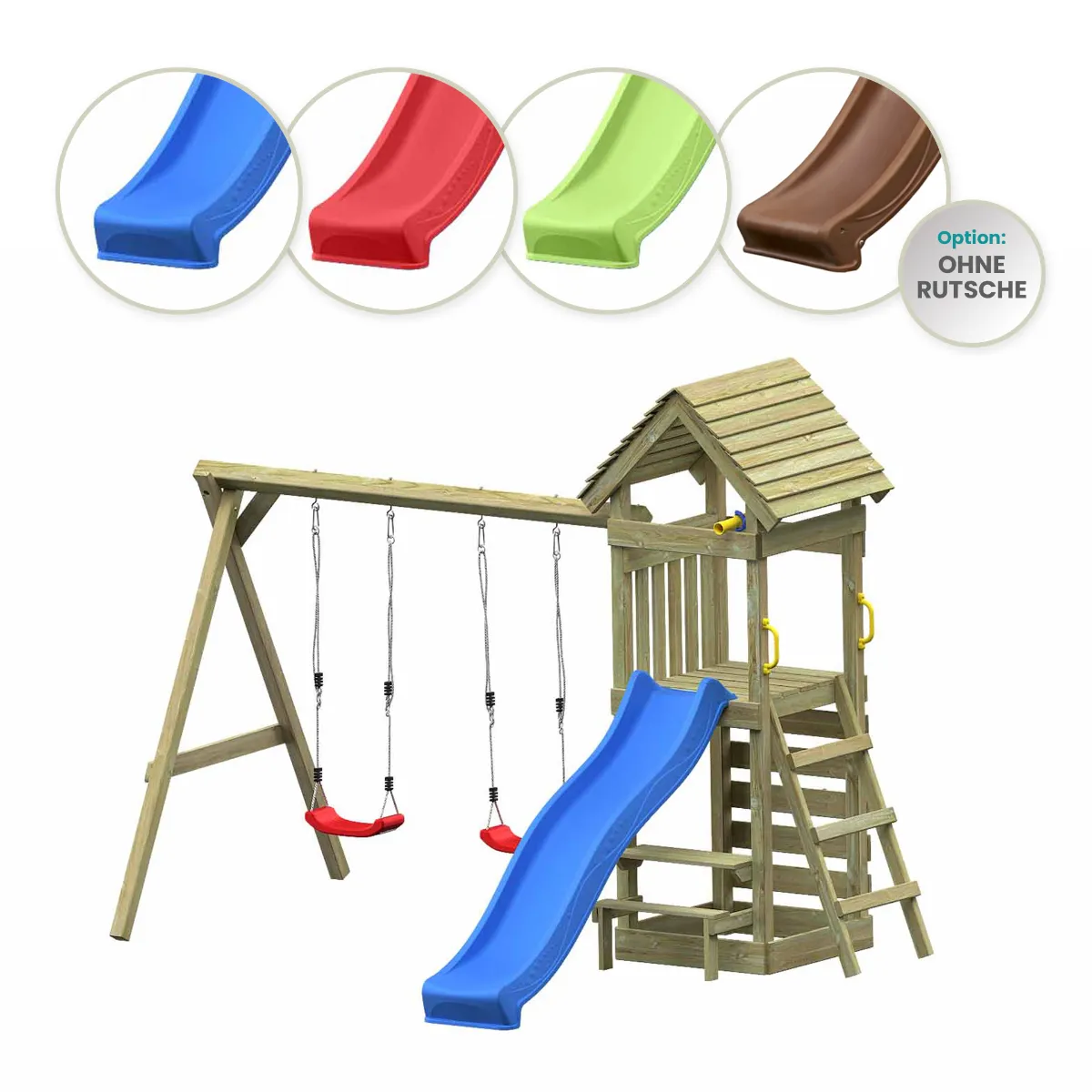 Spielturm Thomas Abenteuer mit Doppelschaukel und Kletterwand