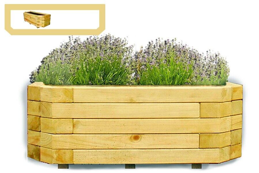 Pflanzkasten 6-eckig aus Holz 100x40x35 cm Blumenkasten für Wand-Aufstellung