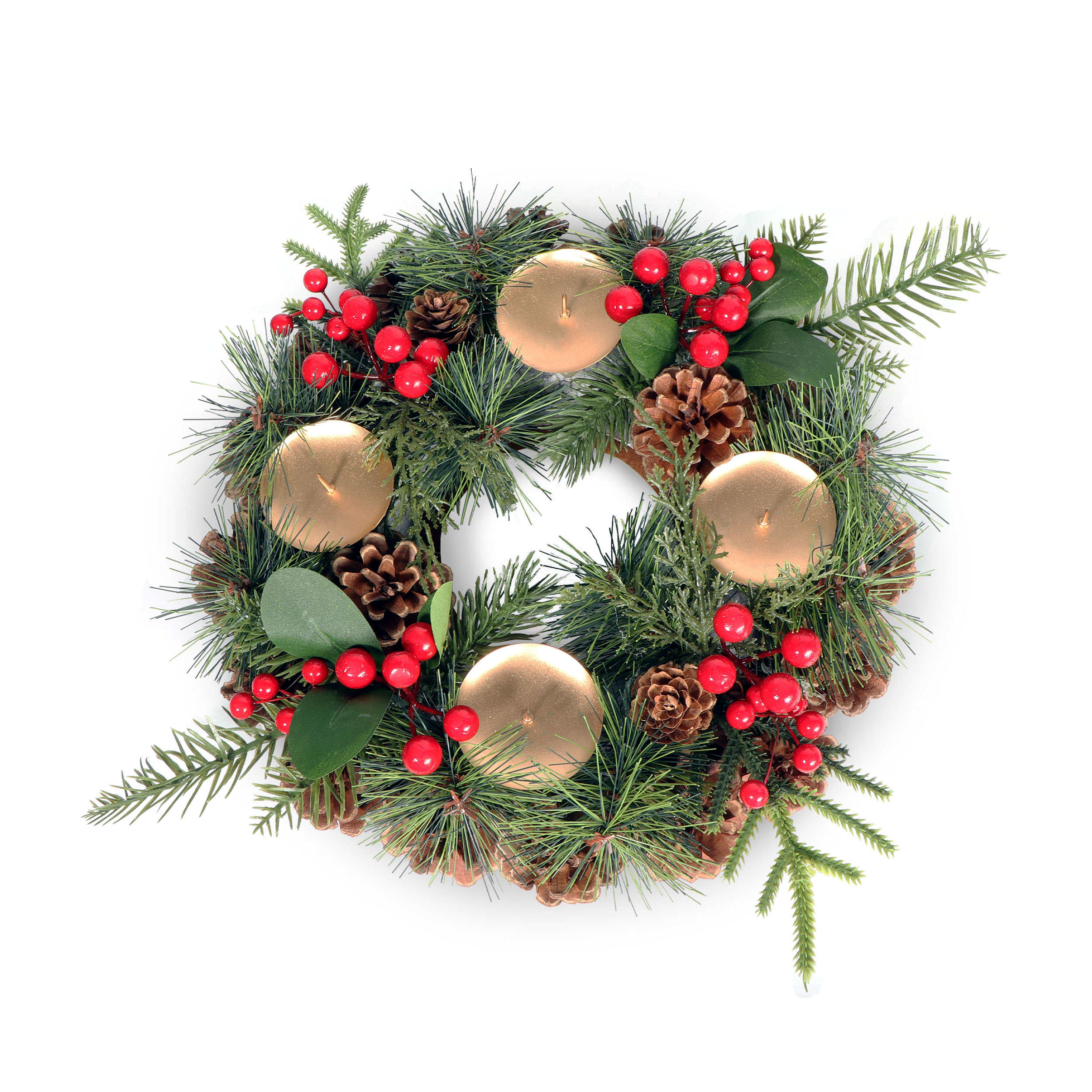 Künstlicher Adventskranz Weihnachtsdeko mit echten Zapfen und roten Beeren geschmückt