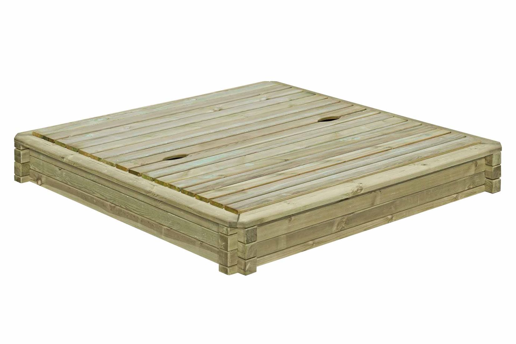 Sandkasten 180x180 cm mit Deckel aus Kantholz 7x7 cm Sandkasten 180x180 cm mit Deckel aus Kantholz 7x7 cm