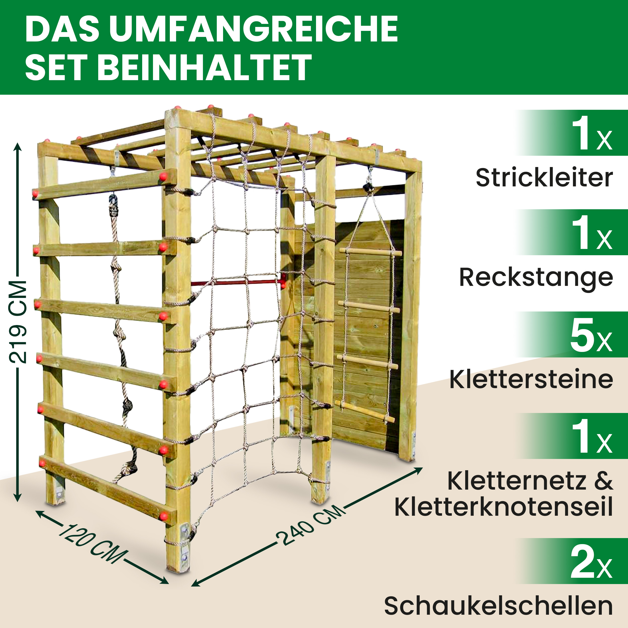 Klettergerüst Black Jack mit Kletterwand Kletternetz und Strickleiter