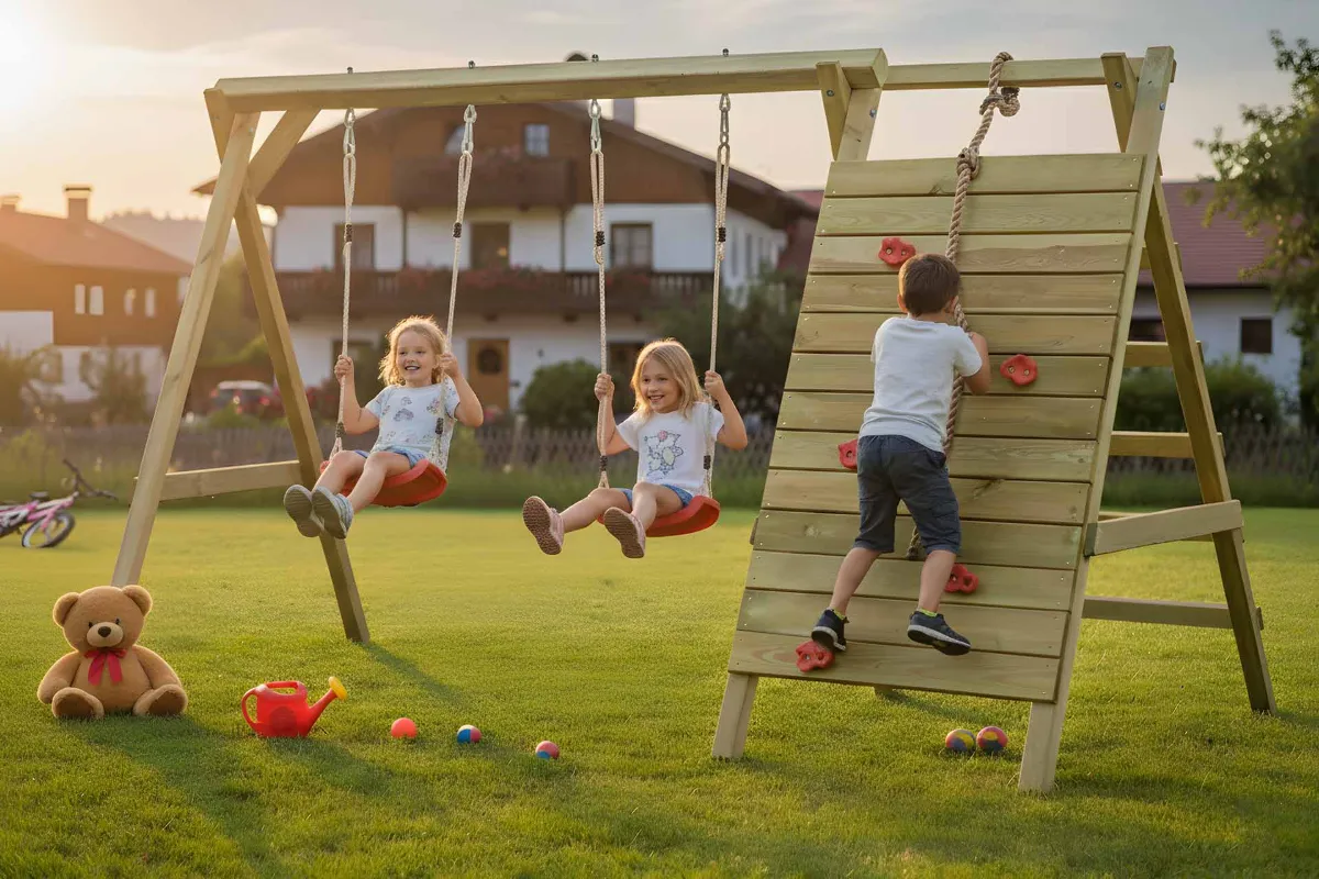 Doppelschaukel Mats mit Kletterwand und Sprossenleiter