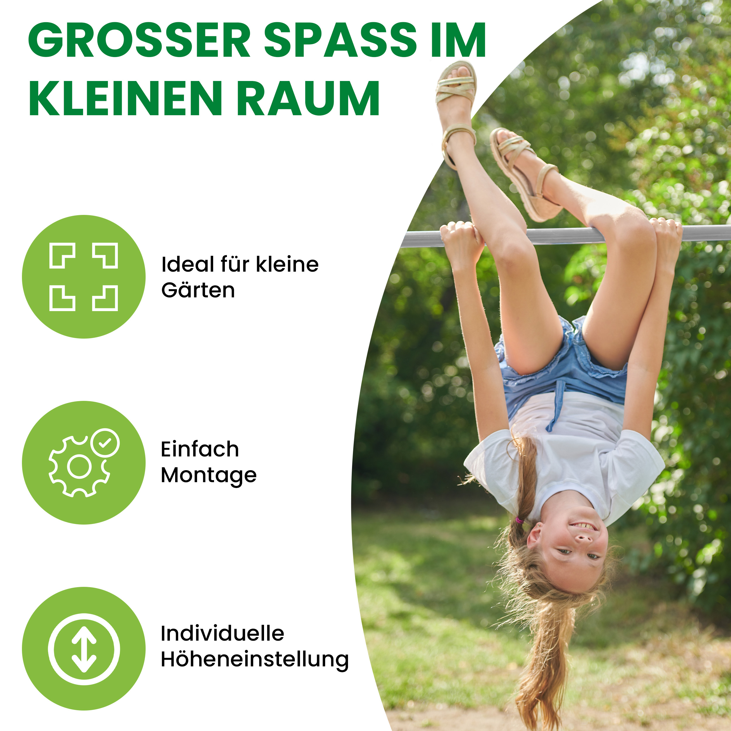 240IVrSlgXbMQW Turnreck aus Lärchenholz ⌀ 12 cm mit Edelstahl-Reckstange und Einschlaghülsen