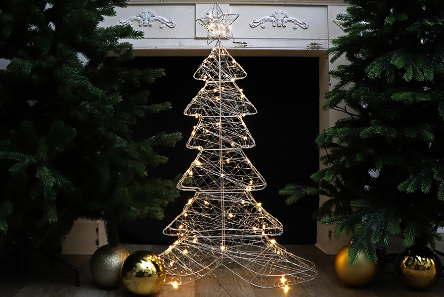 Silberdraht-Weihnachtsbaum-mit-LED-Beleuchtung Silberdraht-Tannenbaum 100 cm mit 80 warmweißen LED, 16 LED blinkend