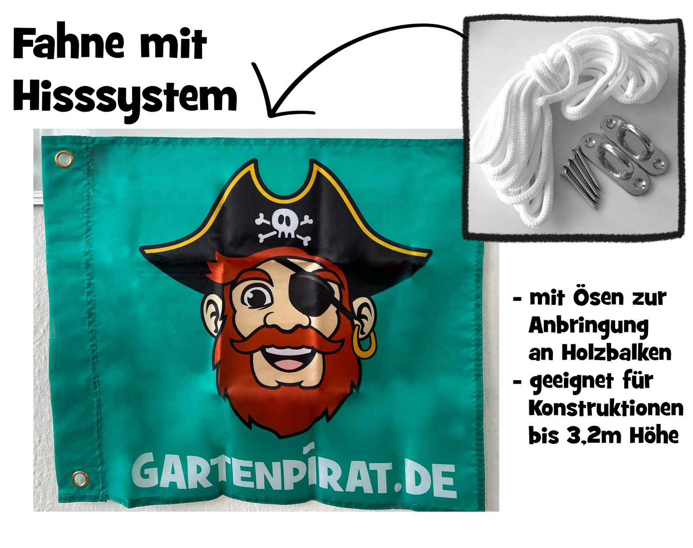 Gartenpirat-Flagge mit Hisssystem Kinder-Fahne zum Hissen Gartenpirat-Flagge mit Hisssystem Kinder-Fahne zum Hissen