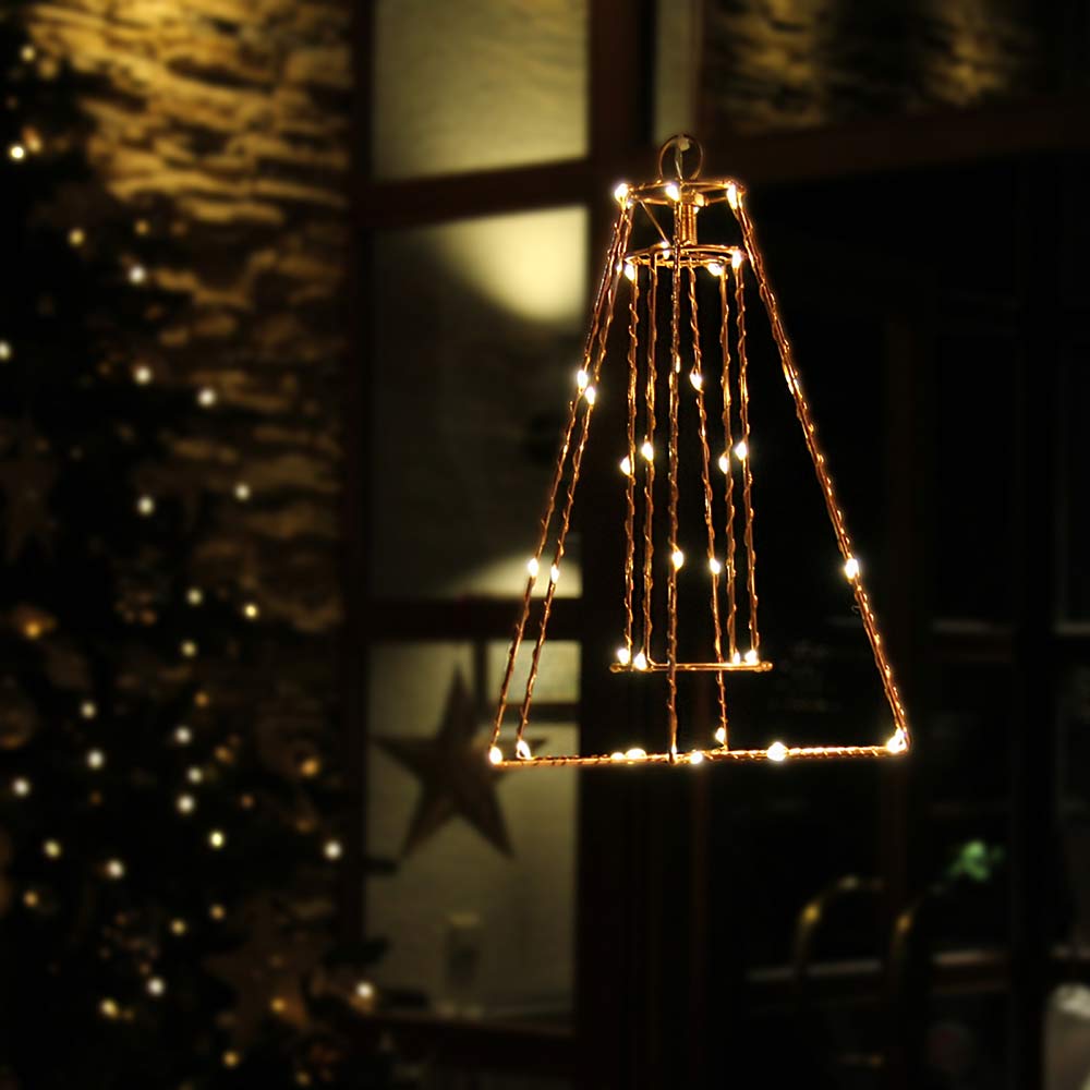 weihnachten-beleuchtet Silhouette aus kupferfarbenem Draht mit 42 LED warmweiß Laterne Deko zum Aufhängen