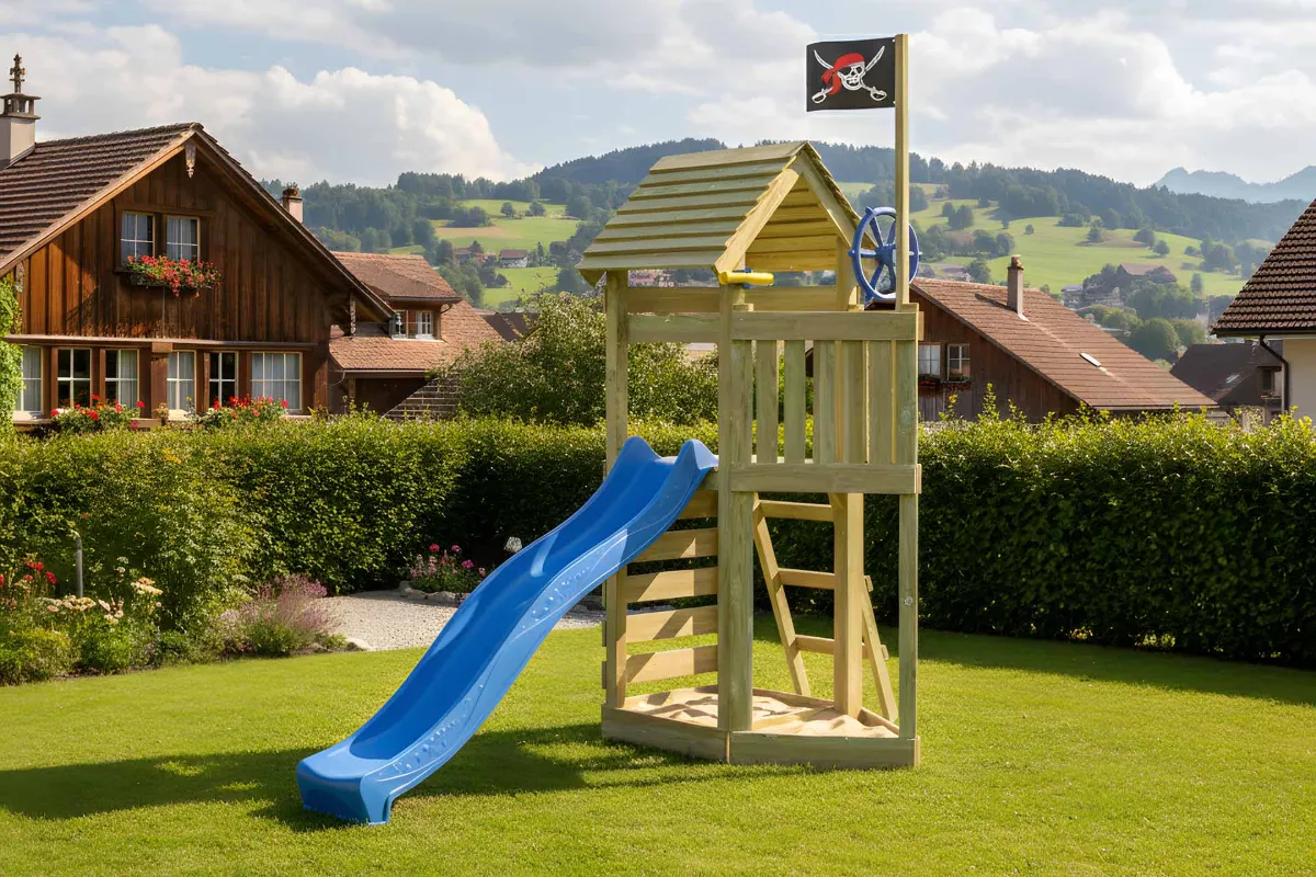 Spielturm Lina Aktiv mit Kletterwand und Podest