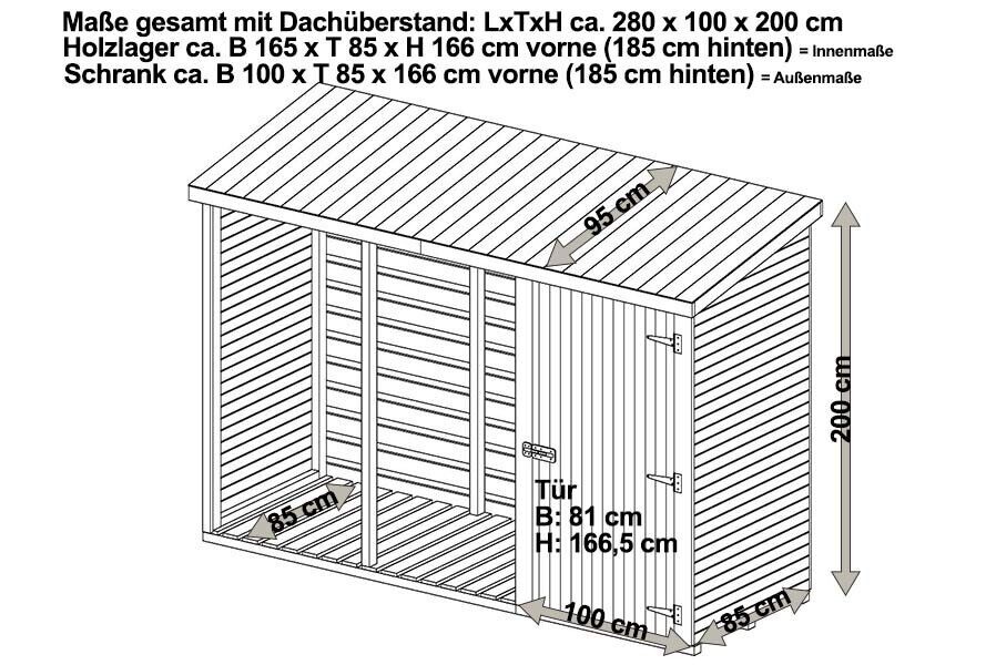 Kaminholzregal 280x100x200 cm mit Rückwand für 2,8 m³ Brennholz