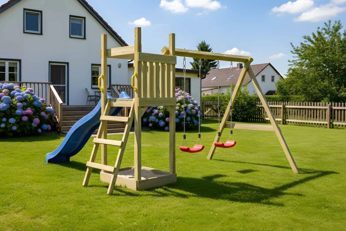 Spielturm Lilly Fun mit Doppelschaukel und Leiter