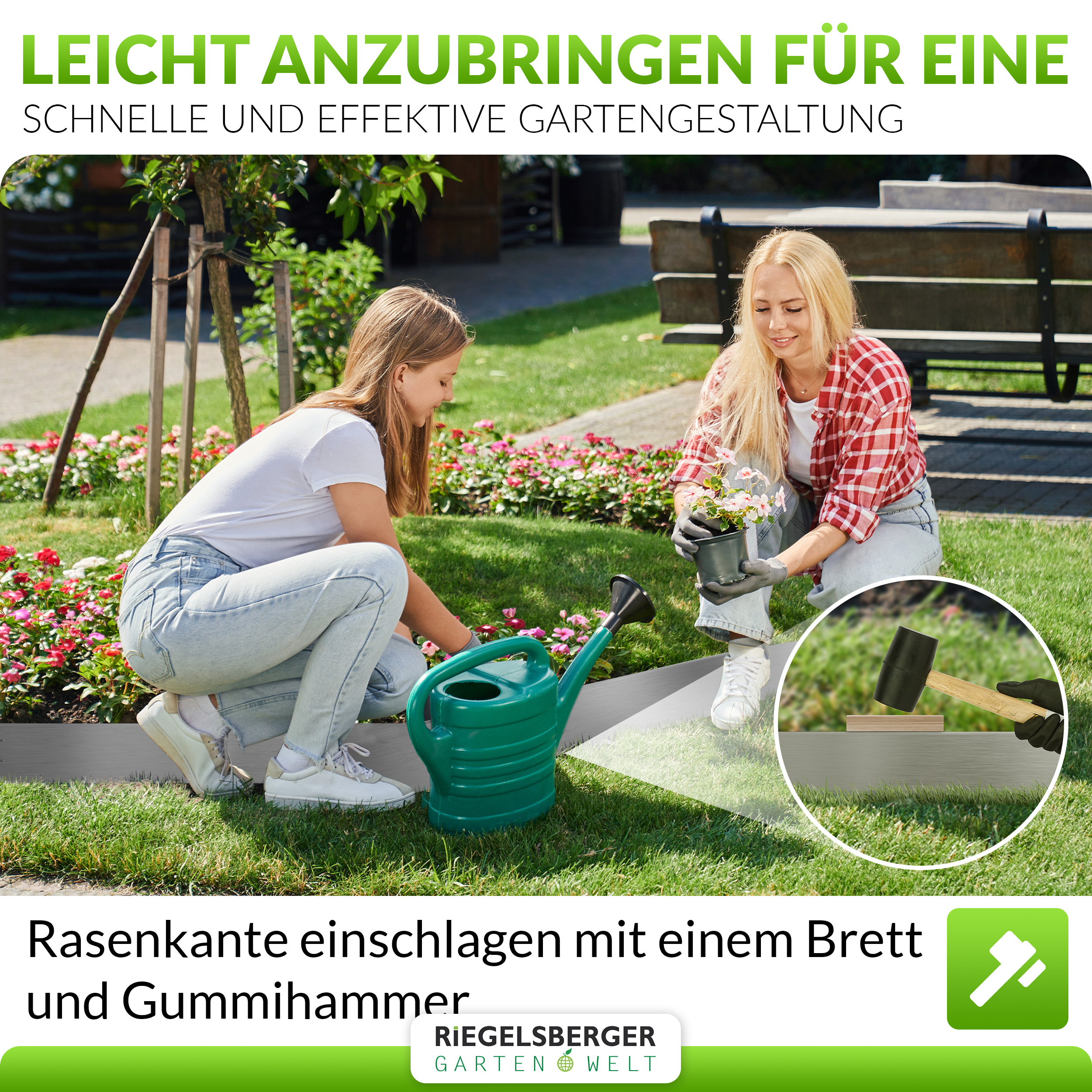 Rasenkante Metall verzinkt 500 cm (5x100 cm) Höhe 18 cm Mähkante Beeteinfassung