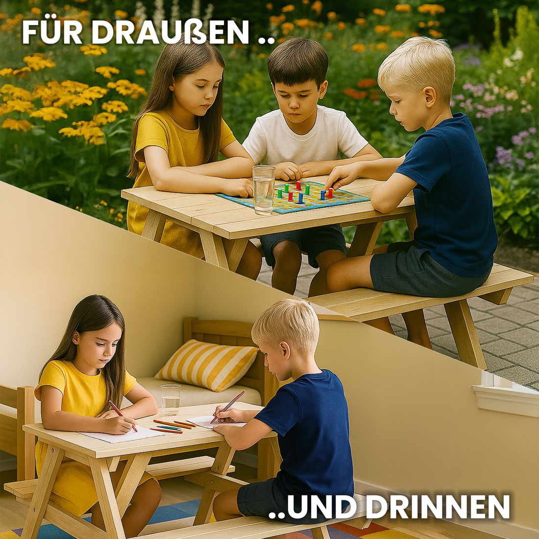 Kinder-Picknicktisch Sandy Tisch mit Bänke aus Kiefer natur