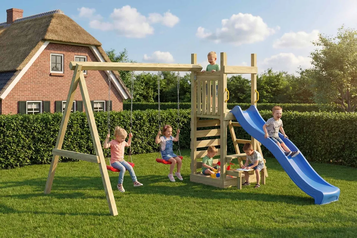Spielturm Lilly Abenteuer mit Doppelschaukel und Kletterwand
