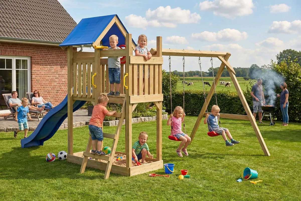 Spielturm Lucia Fun mit Podest und Doppelschaukel