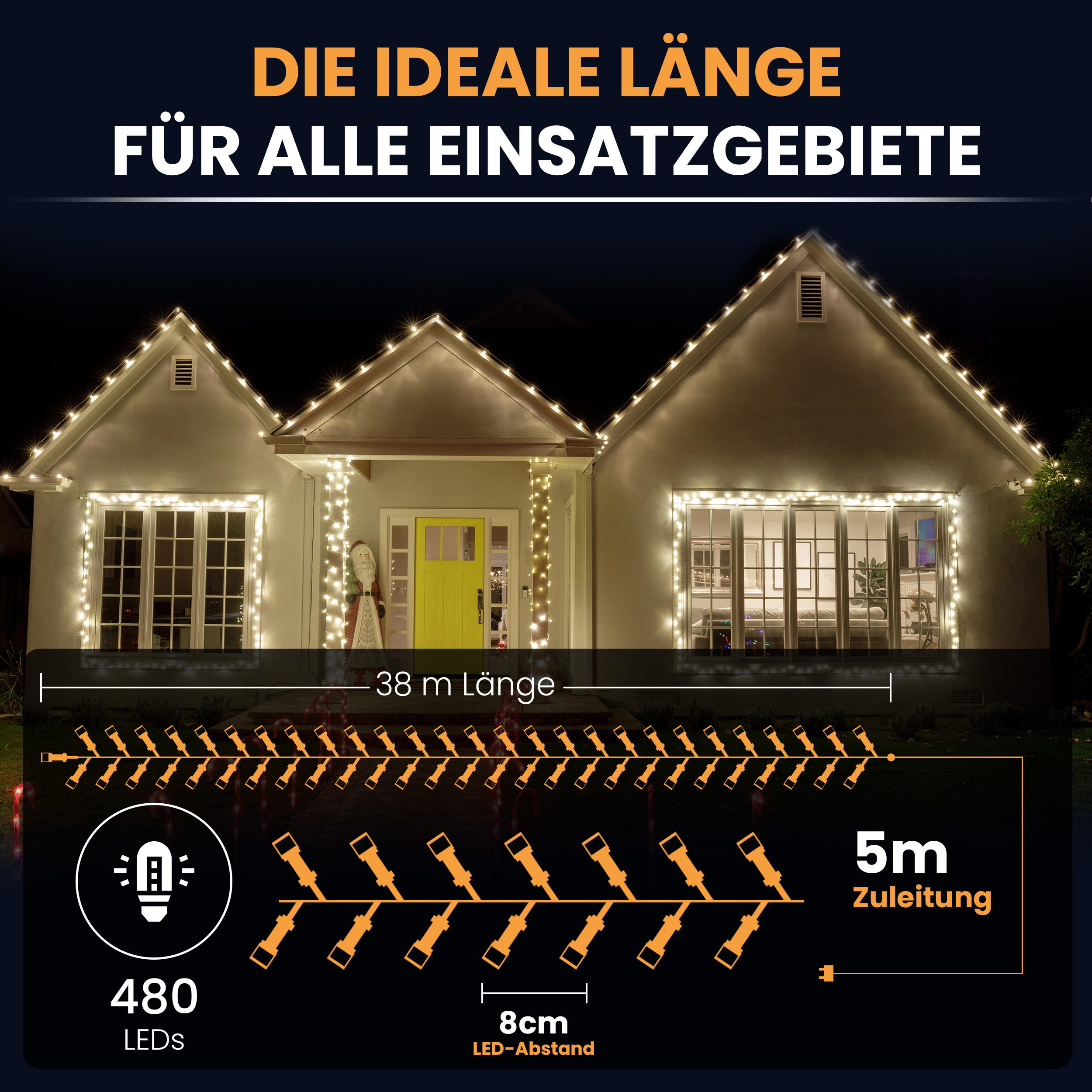 LED-Lichterkette Christbaum LED Lichterkette Dekobeleuchtung Timer 8 Programme Weihnachtsbeleuchtung