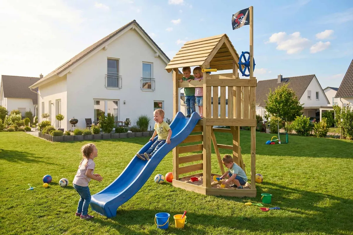 Spielturm Lina Aktiv mit Kletterwand und Podest
