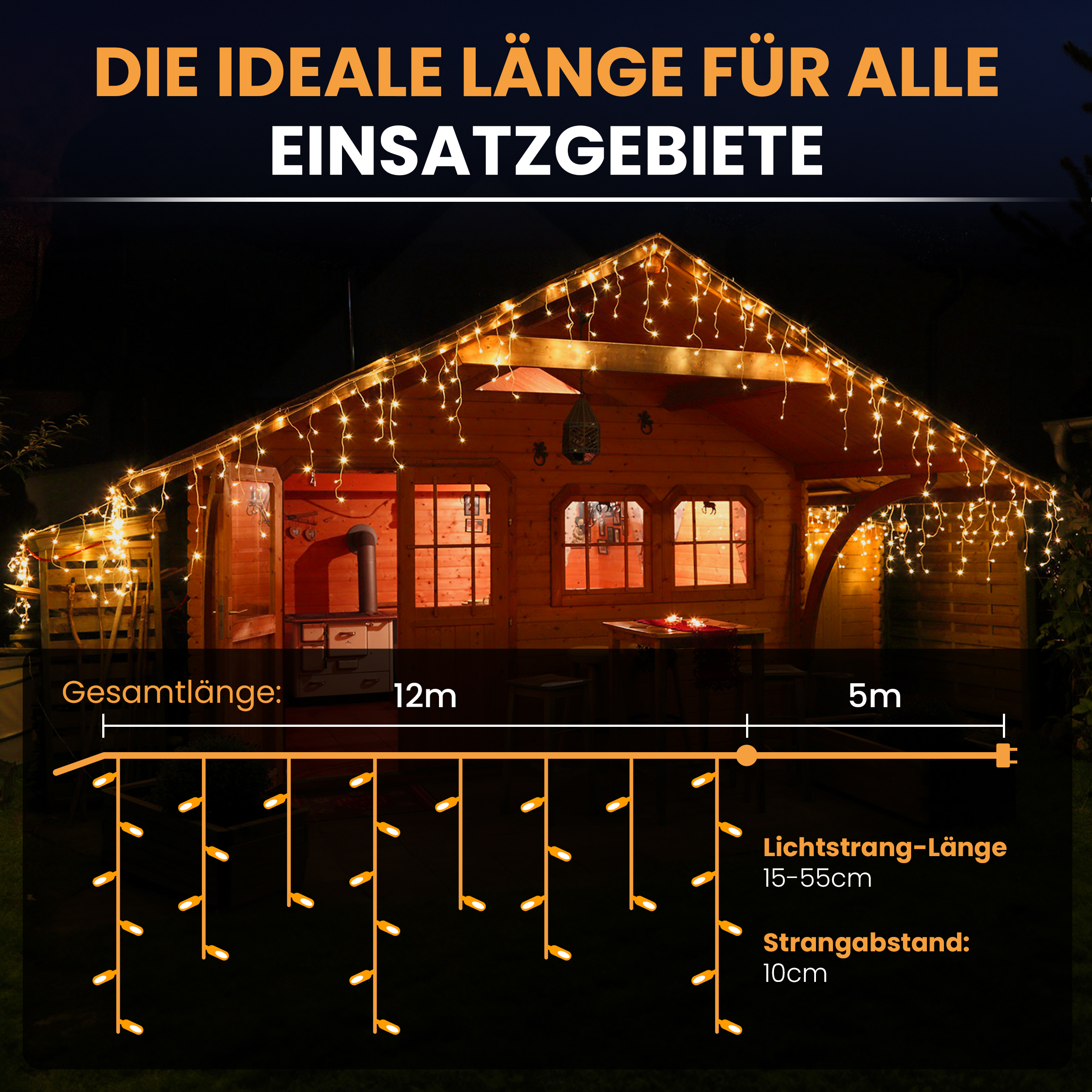 Gartenpirat LED-Eisregen-Lichterkette 12 m warmweiß IP44