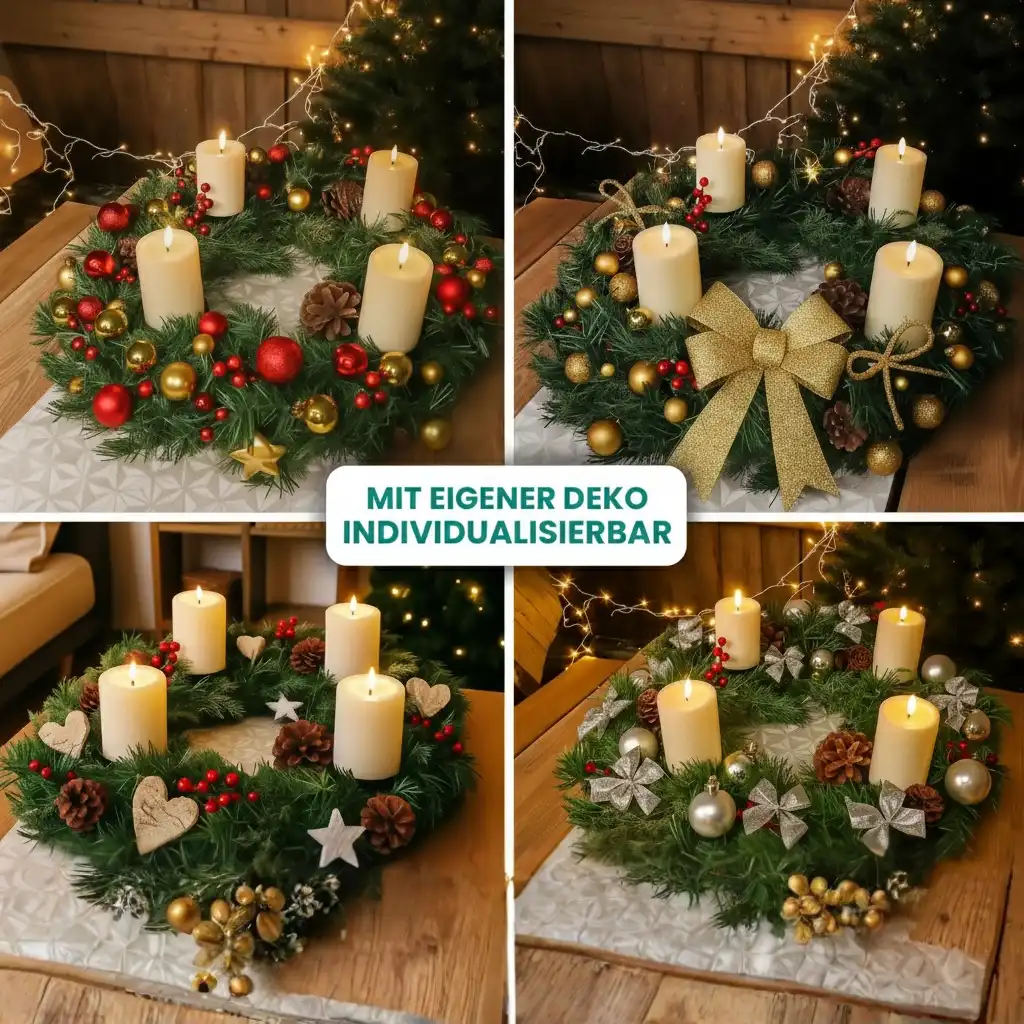 Künstlicher Adventskranz Weihnachtsdeko mit echten Zapfen und roten Beeren geschmückt