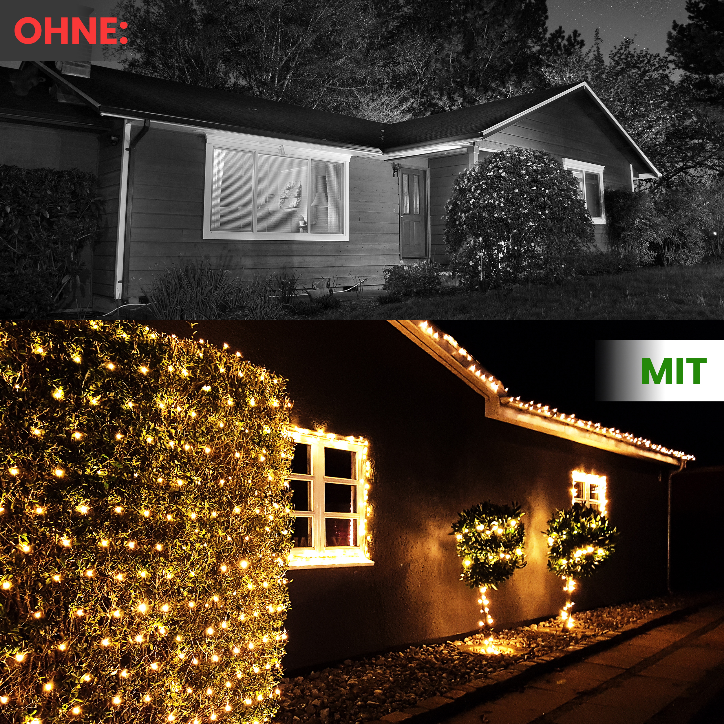 Lichternetz mit warmweißen LEDs und Timer Batteriebetrieben für innen und außen