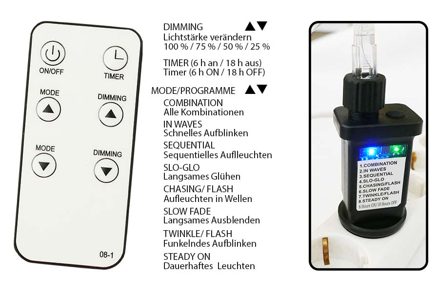 fernbedienung-fuer-lichterkette Lichtervorhang 3x3 m 300 LED warmweiß LED-Vorhang mit 8 Programmen