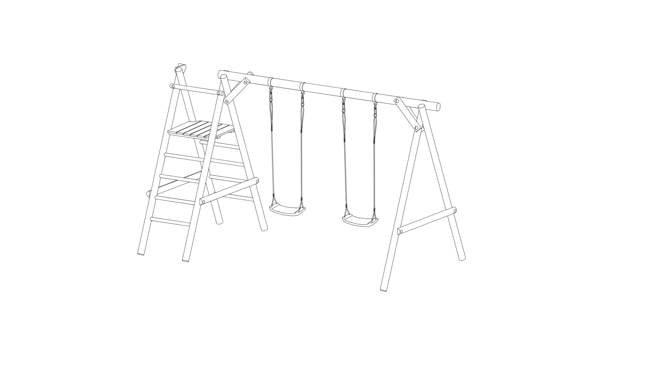 Schaukelgerüst Classic Modell 4.2 aus Holz ohne Rutsche, Doppelschaukel und Leiter mit Podest
