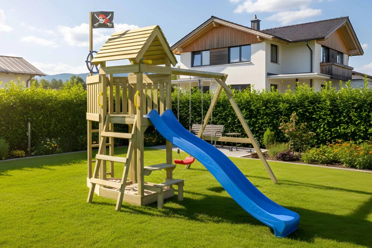 Spielturm Lina Abenteuer mit Doppelschaukel und Picknicktisch