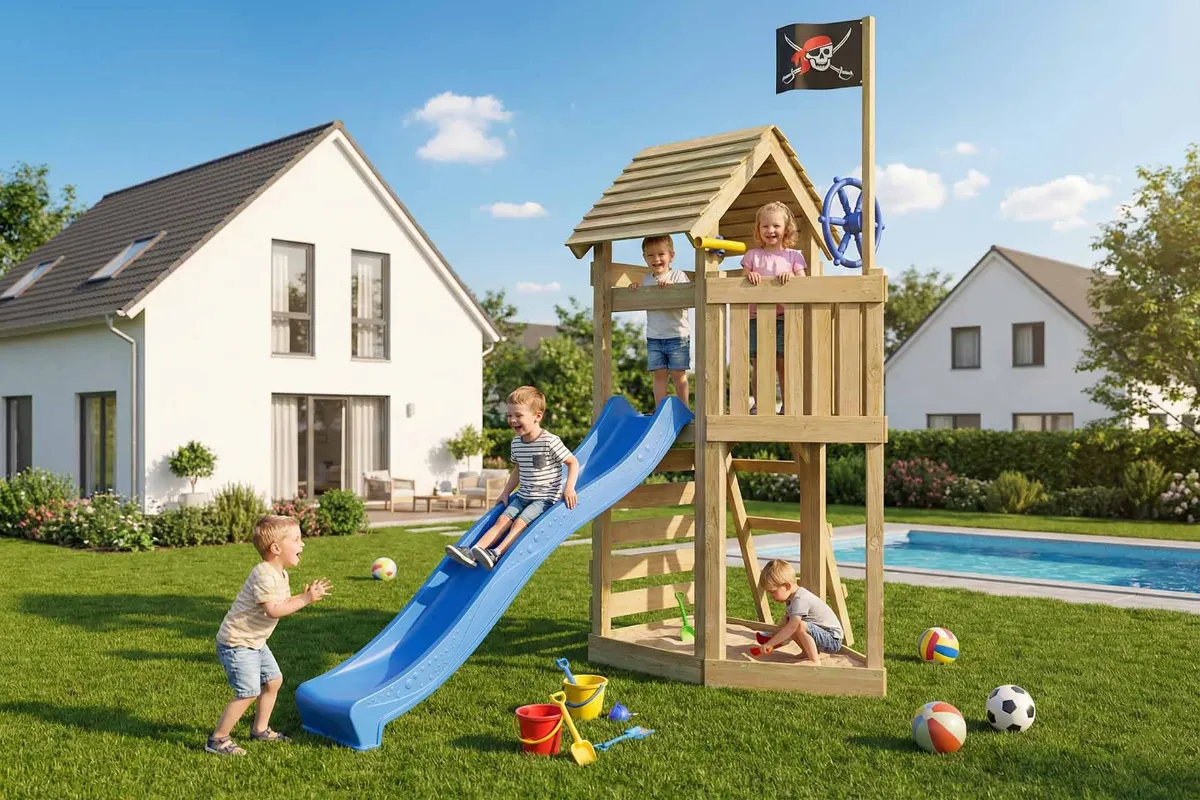 Spielturm Lina Aktiv mit Kletterwand und Podest