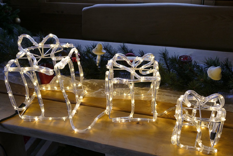 b422ANzo6xcoKyO Geschenkboxen 3er-Set aus Drahtgestell und Lichtschlauch Lichtschlauchfigur mit 180 LED