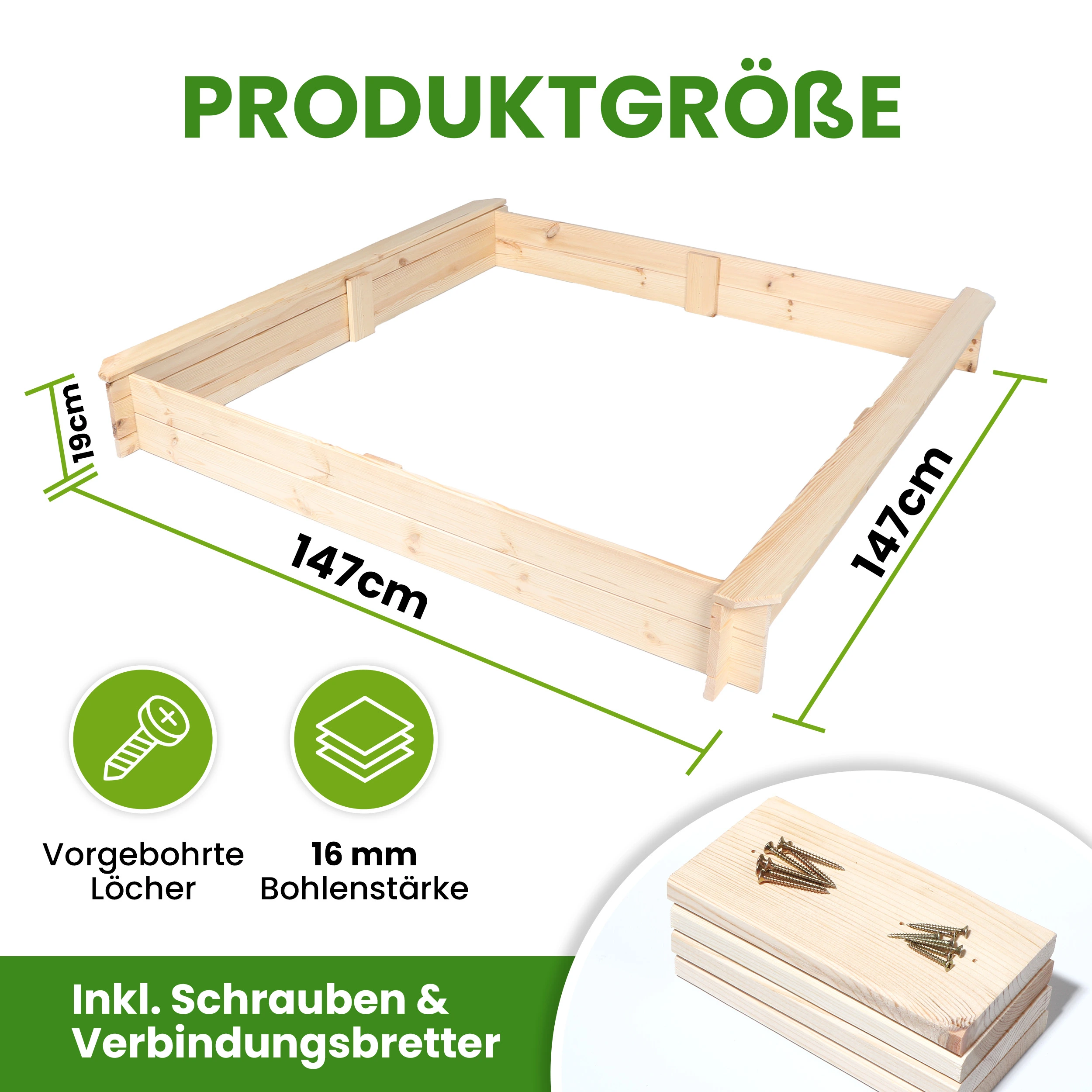 Sandkasten Nicki 147x147 cm Kiefer Naturholz Sandkiste Buddelkiste Spielkasten Sandbox