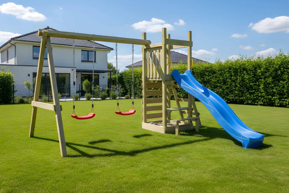 Spielturm Lilly Abenteuer mit Doppelschaukel und Kletterwand