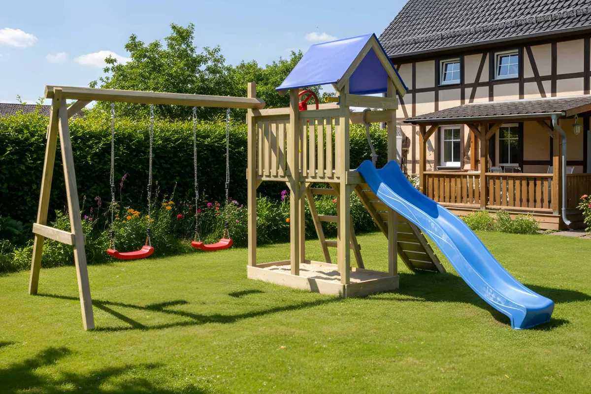 Spielturm Susi Fun mit Kletterrampe und Doppelschaukel