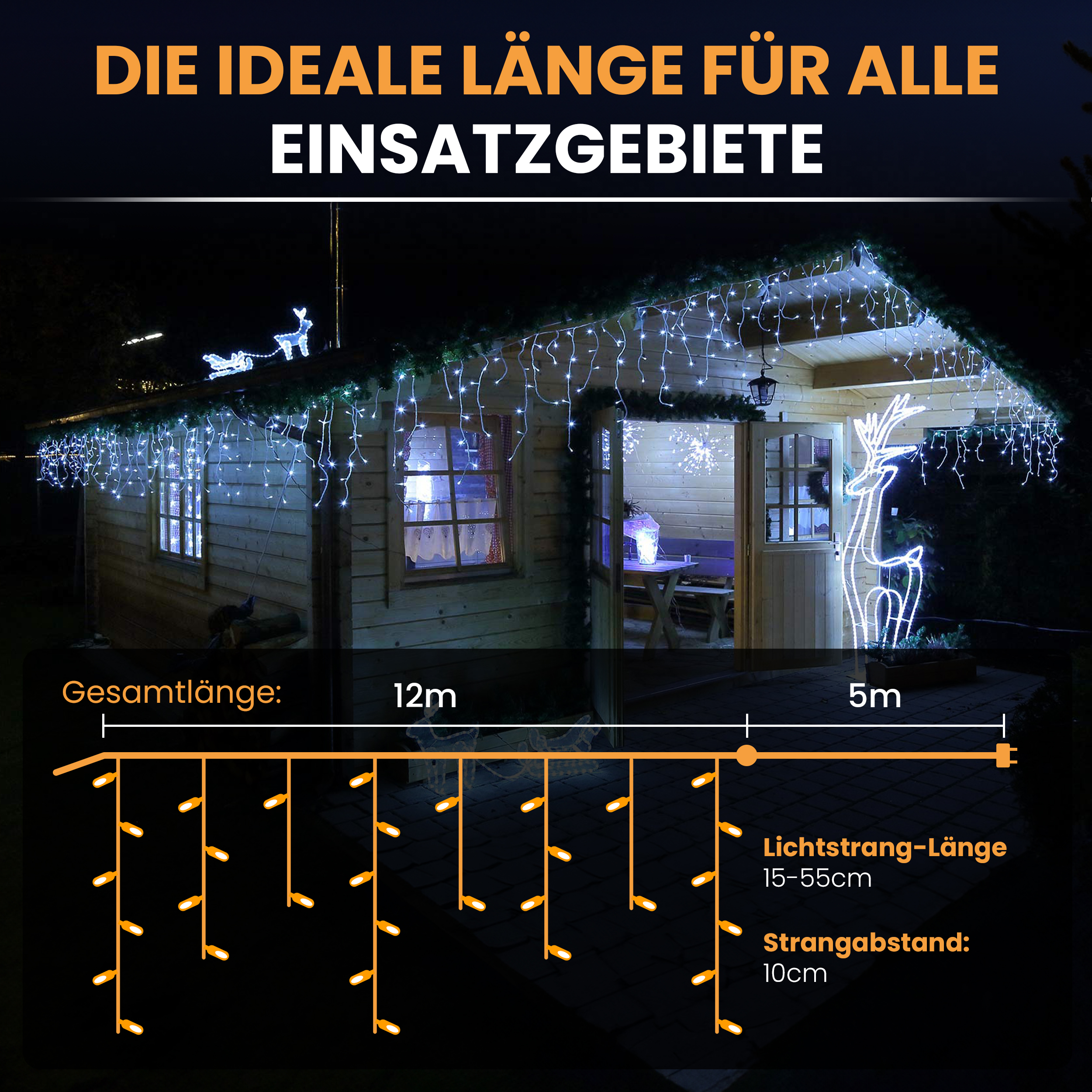 Gartenpirat LED-Eisregen-Lichterkette 12 m Kaltweiß IP44