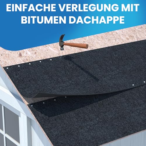 Bitumen Dachpappe schwarz Bitumenbahn zur Dacheindeckung Dachbahn inkl. 100 Stück Dachpappnägel