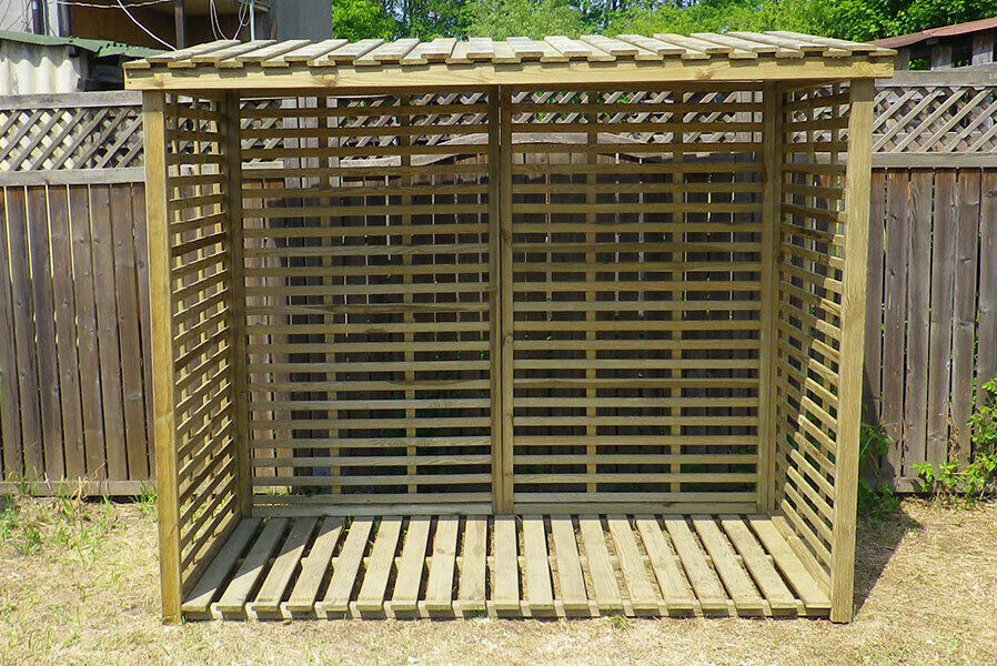 Kaminholzregal XXL aus Holz KDI grün mit Rückwand für 3,8 m³ Brennholz