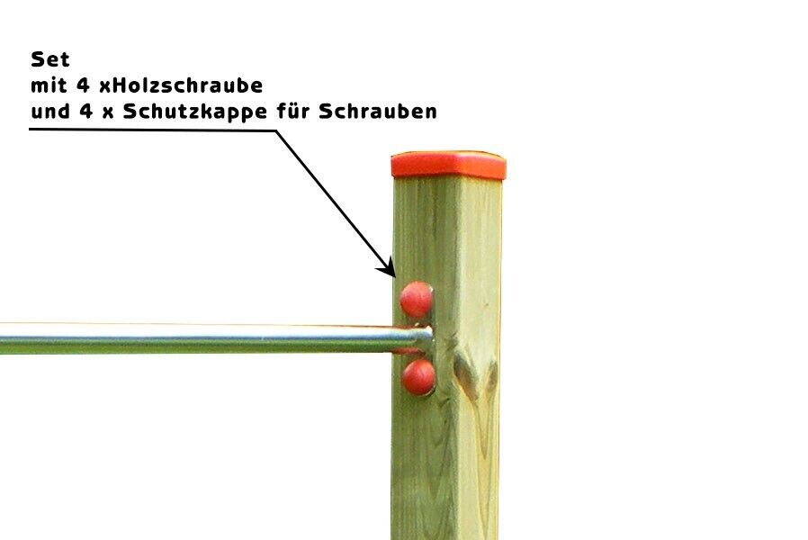 Schrauben für Reckstange Set mit 4 Holzschrauben und Schutzkappen für Turnstangen