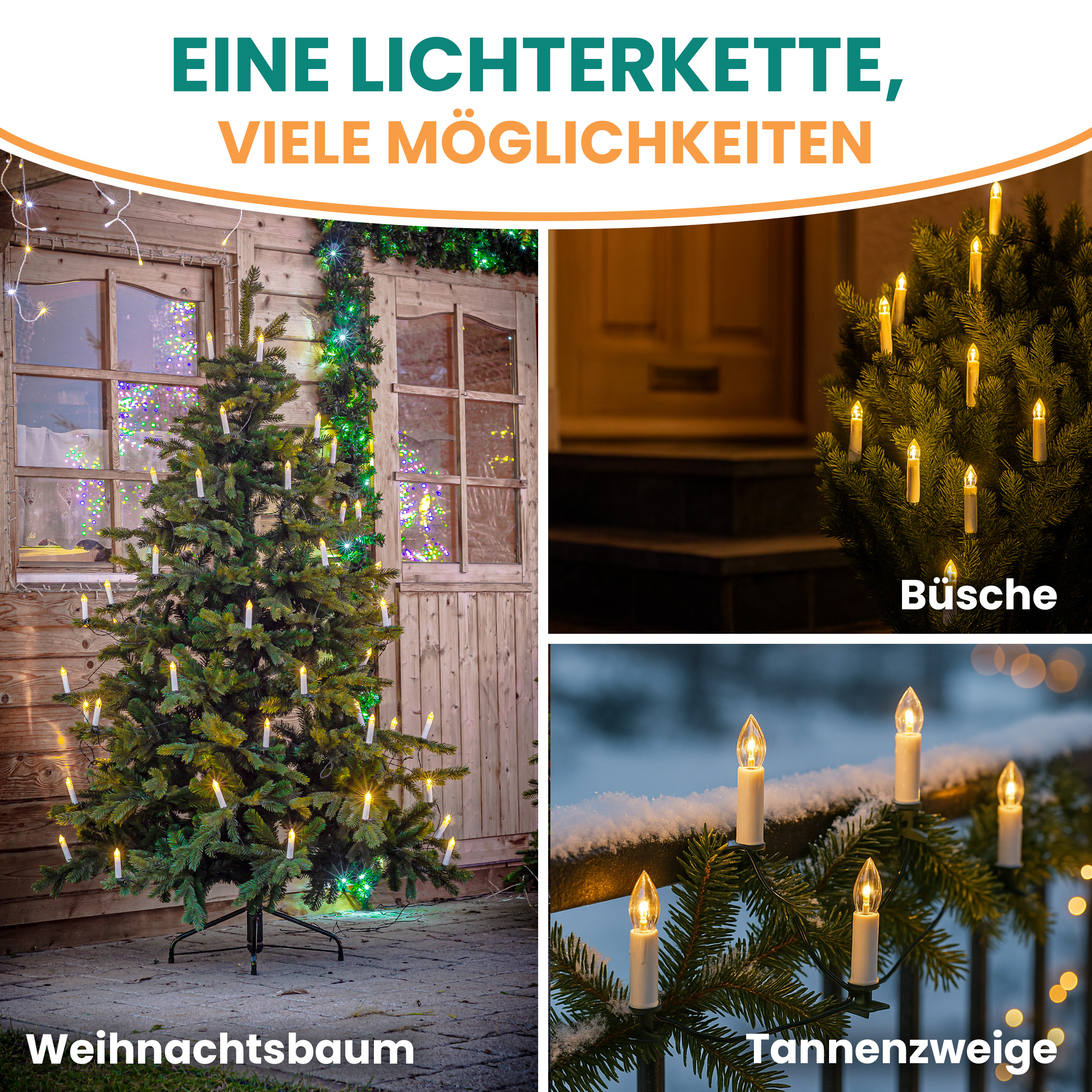 Weihnachtsbaum-Lichterkette 25 m 50 LED-Kerzen mit Timer-Funktion