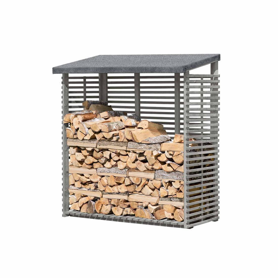 Kaminholzregal mit Rückwand in grau aus Holz Holzlager Kaminholzunterstand