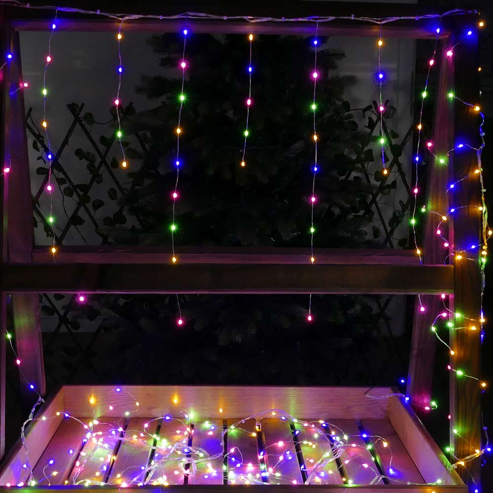 Eisregen Draht-Lichterkette 6m 450 Micro-LED bunt Weihnachten außen