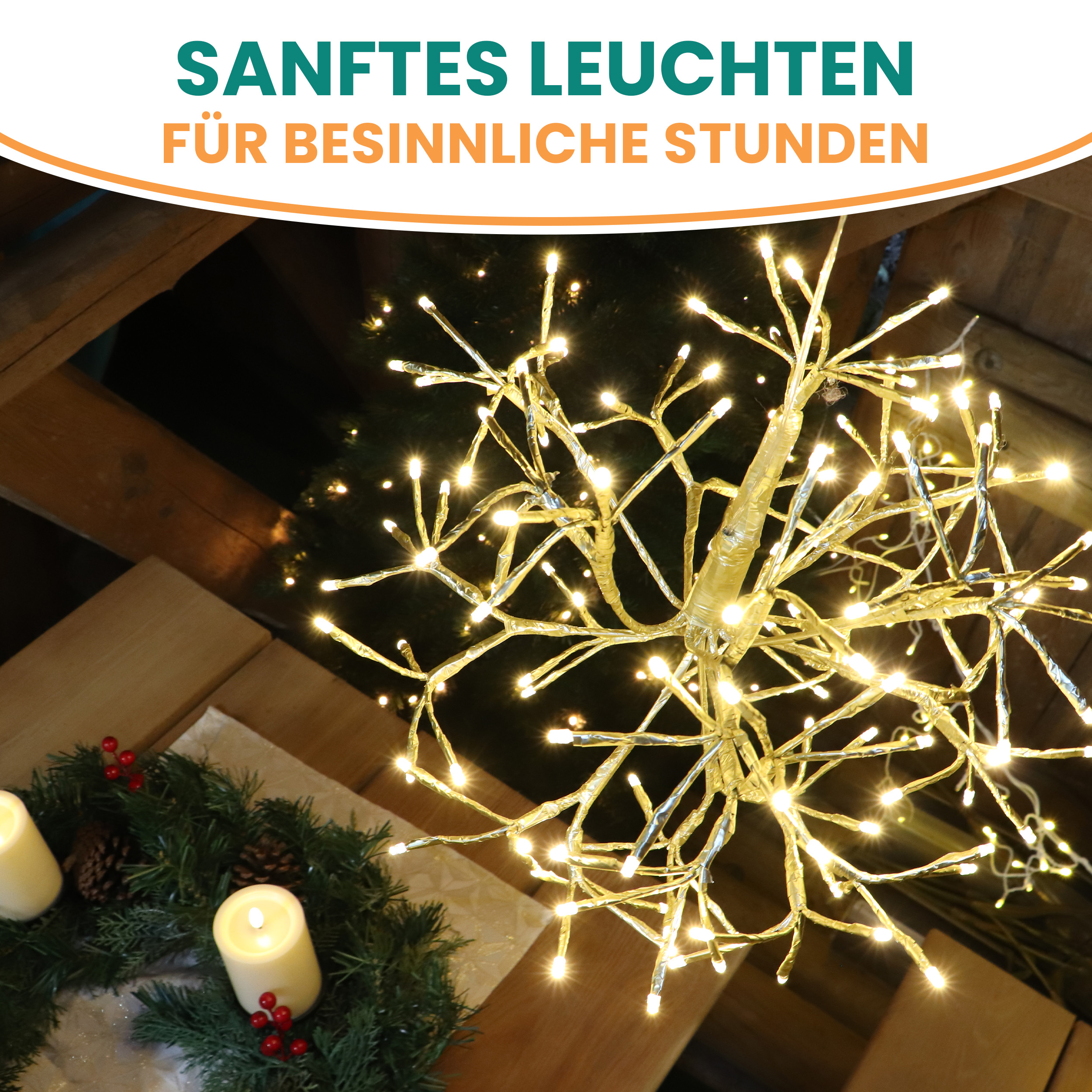 Weihnachtsdekoration Goldstern 45cm 1 Stück mit 120 LED warmweiß Timer-Funktion LED-Weihnachtsstern