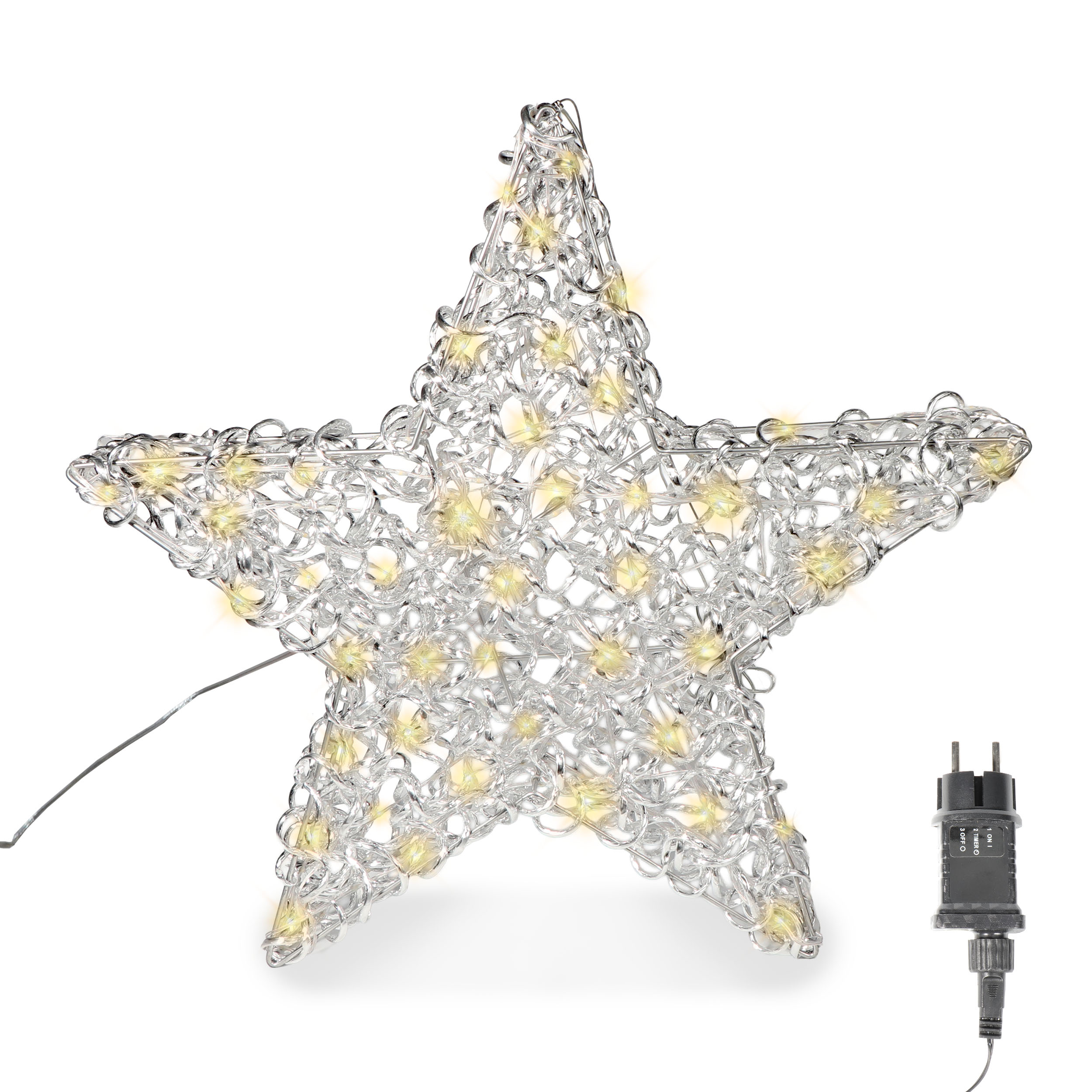 Aluminiumstern XXL Ø 60 cm mit 300 LED warmweiß Timer-Funktion IP44 