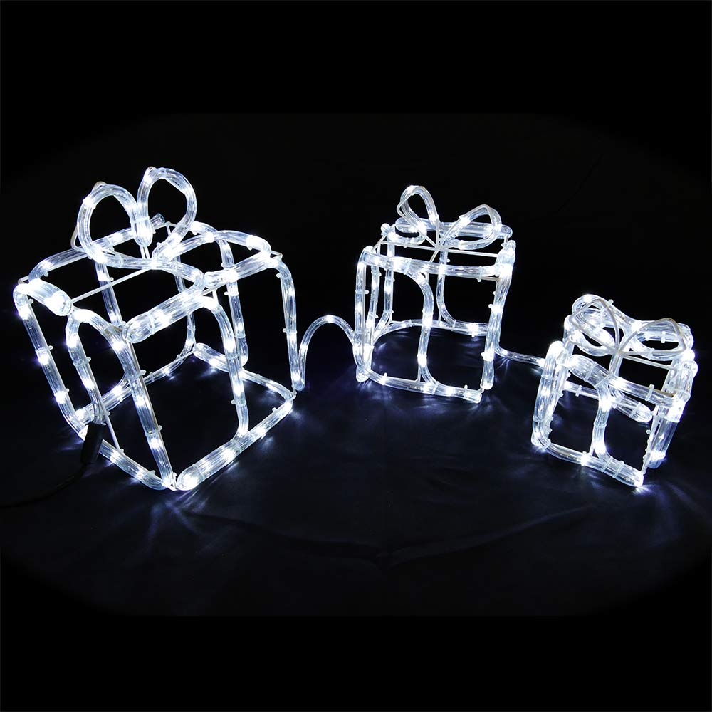 B-Ware Geschenkboxen 2 x 3er-Set aus Drahtgestell und Lichtschlauch mit 180 LED kaltweiß B-Ware Geschenkboxen 2 x 3er-Set aus Drahtgestell und Lichtschlauch mit 180 LED kaltweiß