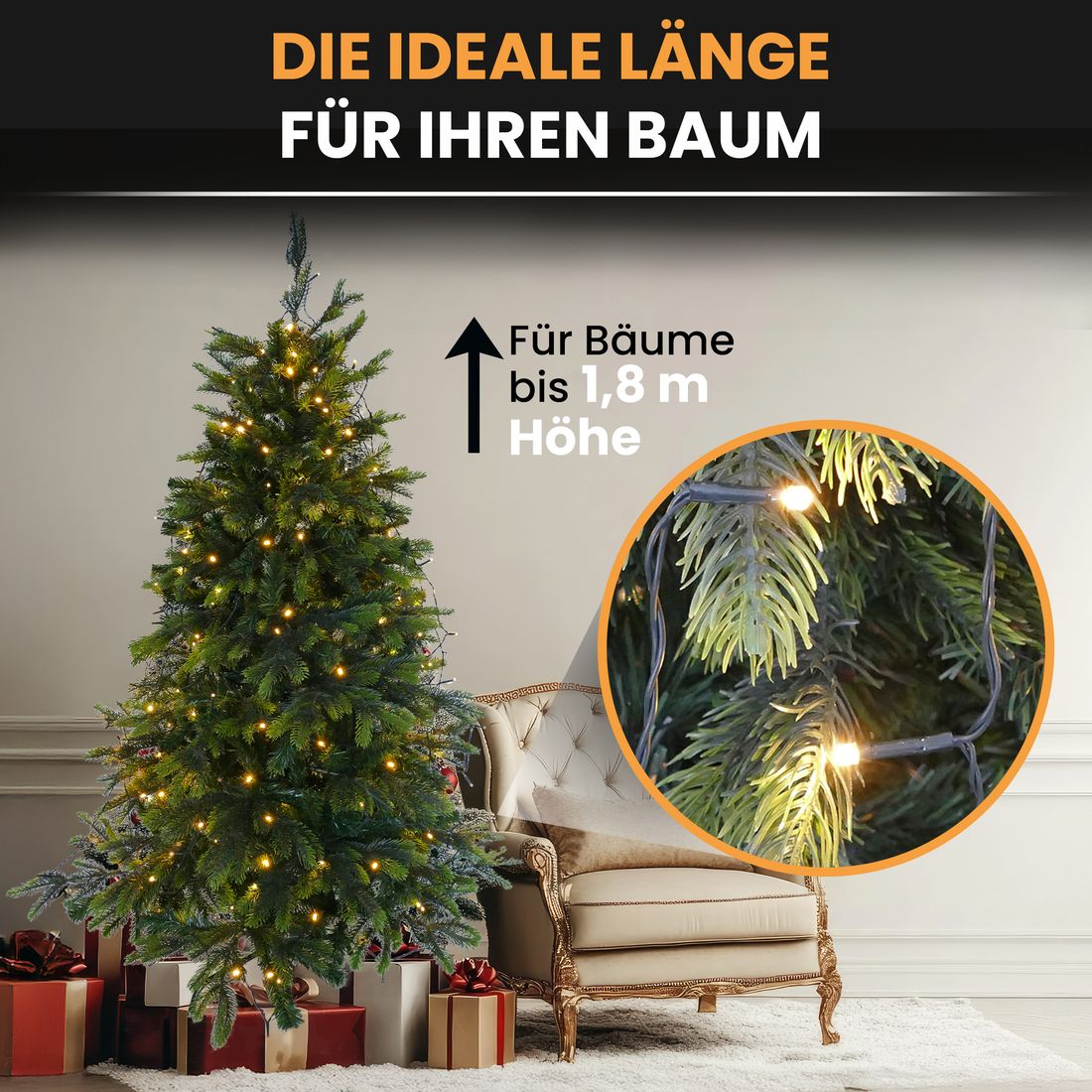 Baum-Lichterkette 160 LED mit Ring und 8 Strängen 1,8 m