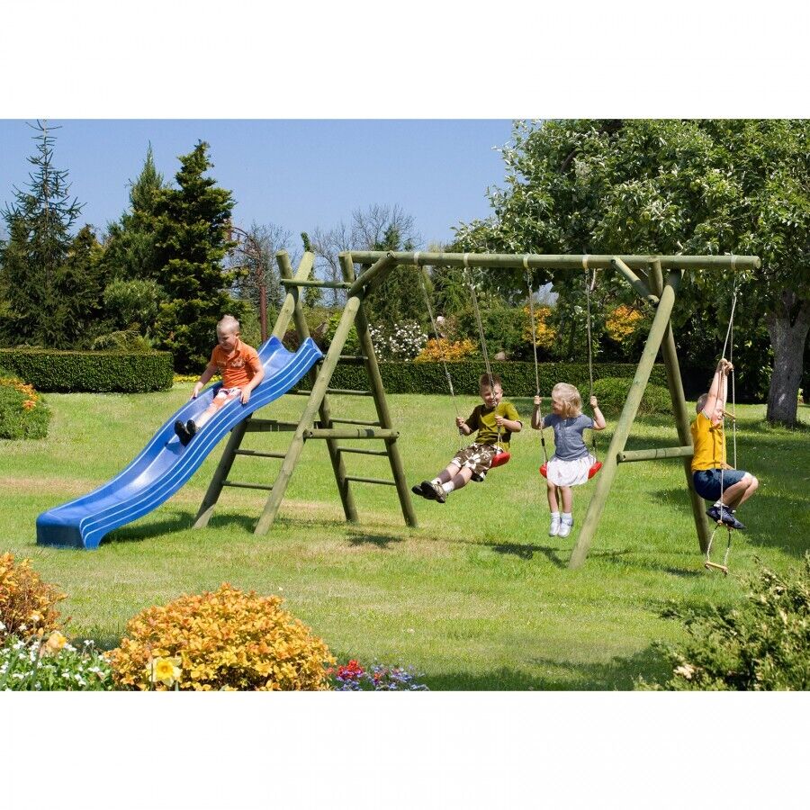 Schaukelgerüst Typ 5.2 Classic für Kinder aus Holz KDI Doppelschaukel mit Seil und Podest