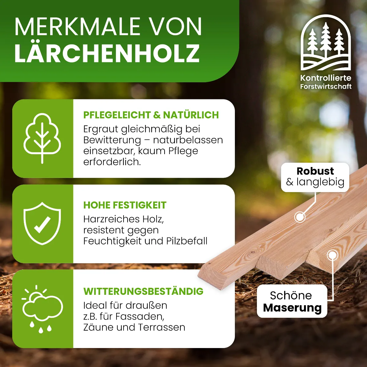 Holzpaket für Gartenzaun Lattenzaun inkl. Schrauben 180 cm breit Lärche natur Typ B 150 cm hoch
