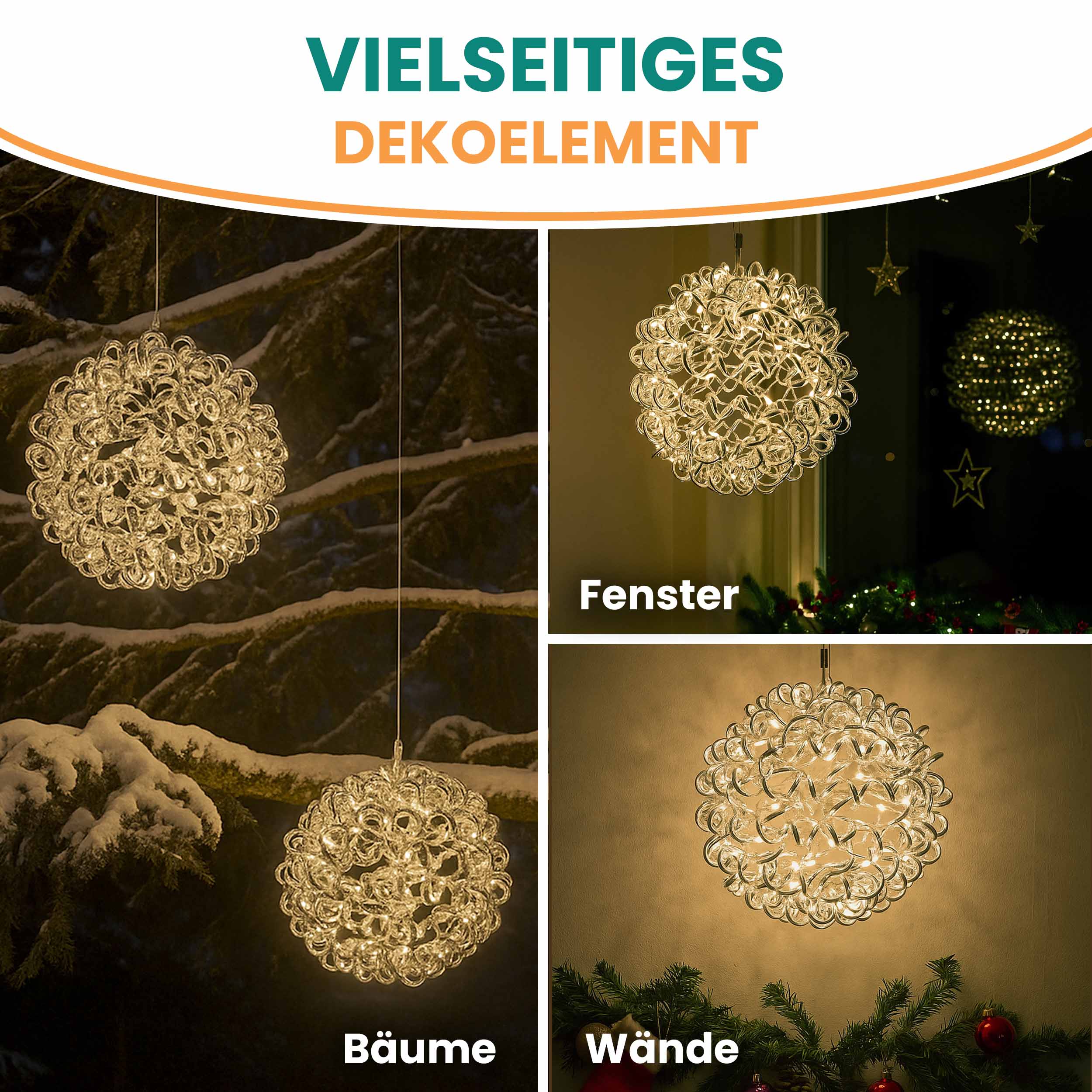 3D Drahtkugel Aluminium Ø 40 cm mit 200 LED warmweiß Timer-Funktion IP44