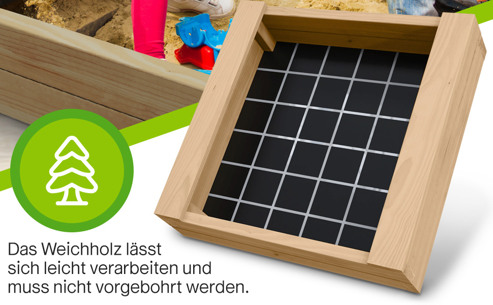 Sandkasten BULLE Lärche natur 45 mm inkl. Sitzbretter und Bodenplane Sandbox