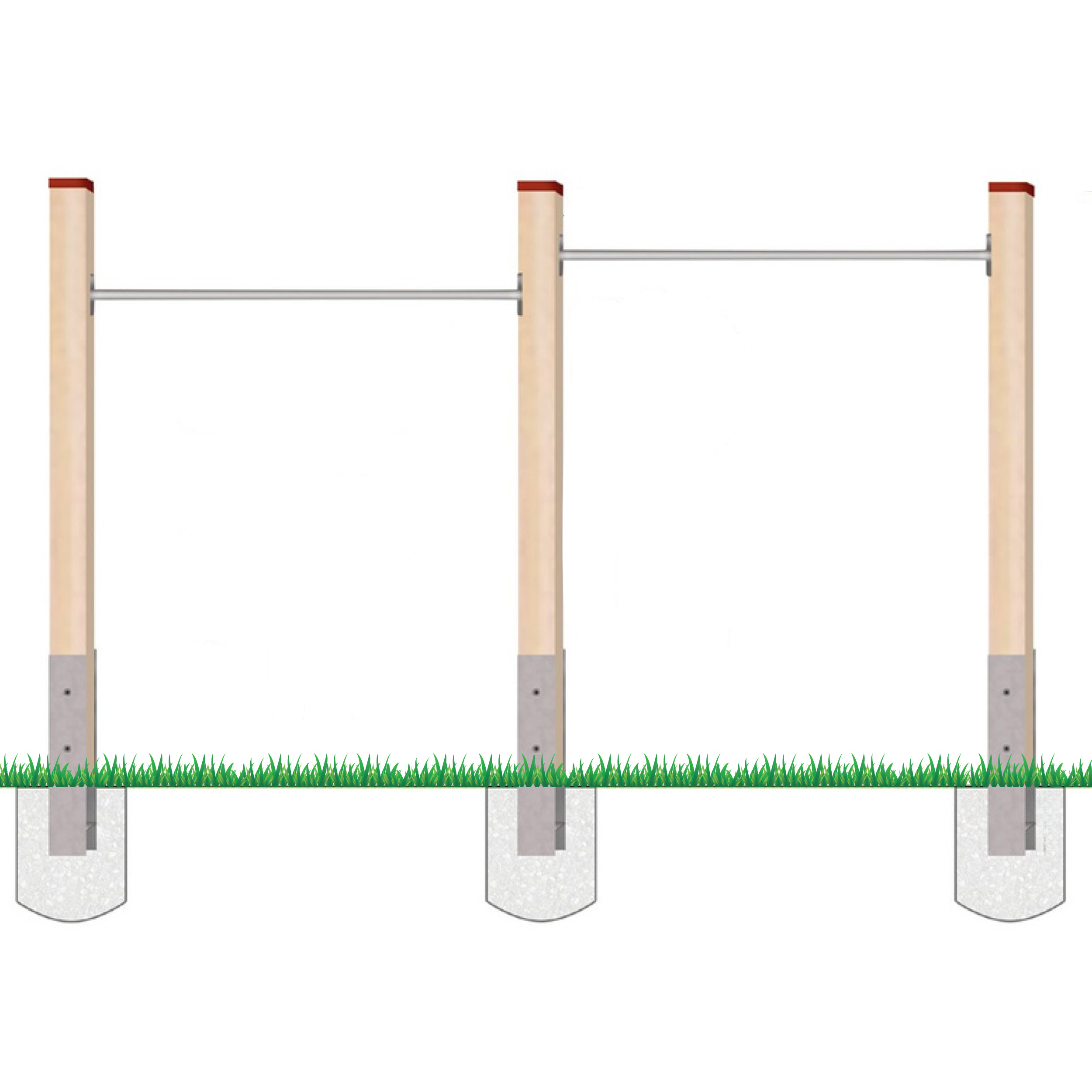 Turnreck aus Kantholz Kiefer imprägniert mit Edelstahl-Reckstange und H-Anker